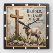 Hope's Hour: Sacred Cross & Lamb Quadratische Wanduhr (Vorderseite)