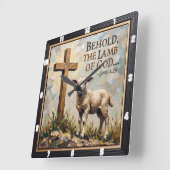 Hope's Hour: Sacred Cross & Lamb Quadratische Wanduhr (Winkel)