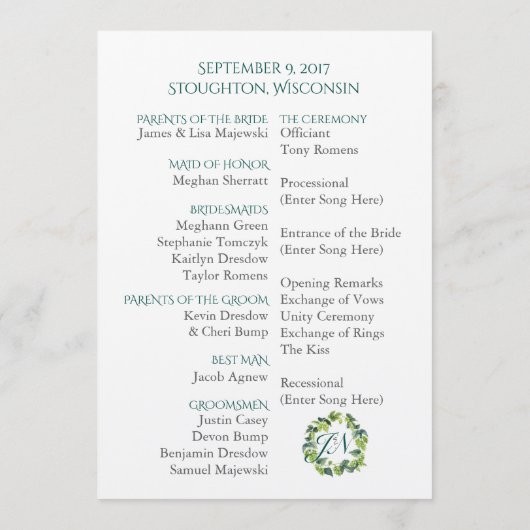 Hopfen, Bier-Hochzeitsprogramm Programm (Rückseite)