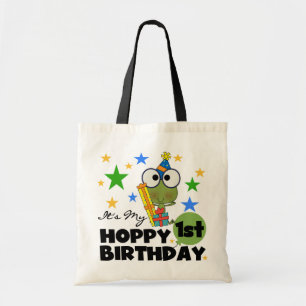 Hopfenreicher Frosch-1. Geburtstags-T-Shirts und G Tragetasche