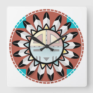 Hopi Kachina Mask Clock Quadratische Wanduhr