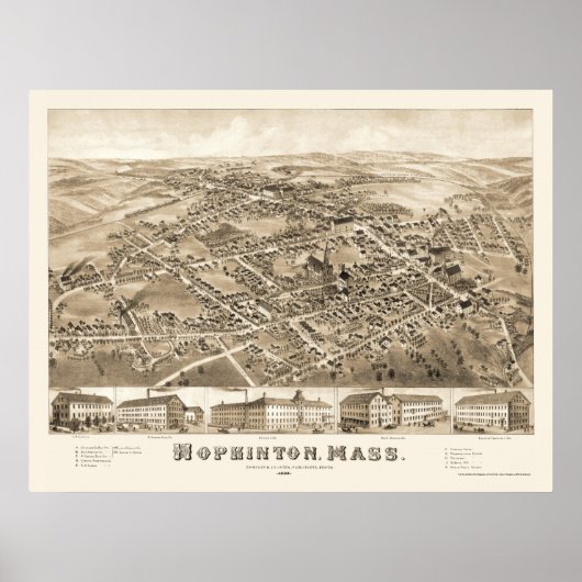 Hopkinton, MA Panoramic Karte - 1880 Poster (Vorne)