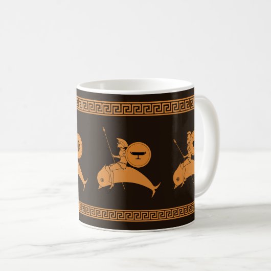 Hoplites reiten Dolphinen alte griechische Töpferk Kaffeetasse (VorderseiteRechts)