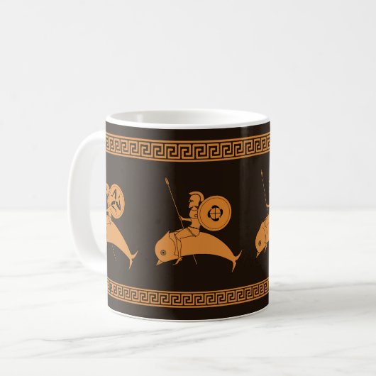 Hoplites reiten Dolphinen alte griechische Töpferk Kaffeetasse (Vorderseite Links)