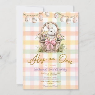 Hopp auf den Frühling Gingham Hase Korb Geburtstag Einladung