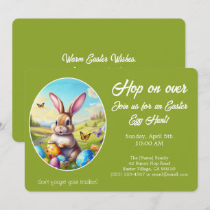 Hopp auf Ostereier-Suche Hase Grün - Einladung