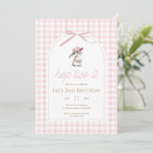 Hopp auf Pink Gingham-Hase 2. Geburtstag Einladung