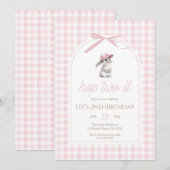 Hopp auf Pink Gingham-Hase 2. Geburtstag Einladung (Vorne/Hinten)