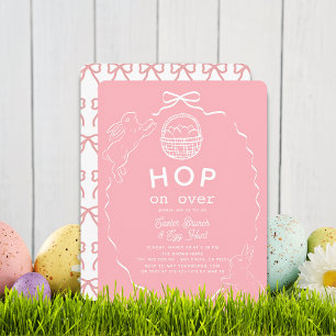 Hopp auf rosa Schleifen-Hasen-Oster-Brunch Einladung
