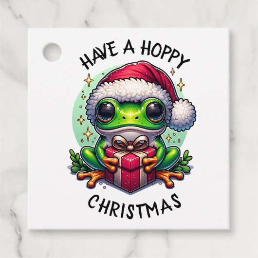 Hoppe Weihnachten | Froschpuppe Geschenkanhänger (Vorderseite)