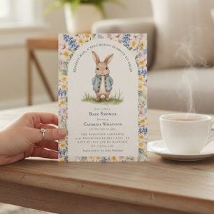 Hoppelnder Wasserfarben-Hasen-Baby-Einladung  Einladung