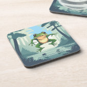 Hoppen von Frosch in einem Sumpf-Untersetzer Getränkeuntersetzer (Linke Seite)