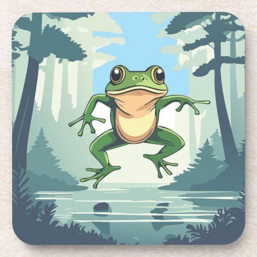 Hoppen von Frosch in einem Sumpf-Untersetzer Getränkeuntersetzer (Vorderseite)