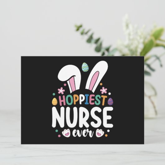 Hoppiest Nurse Ever Osterfest Bunny Eggs Einladung (Stehend Vorderseite)