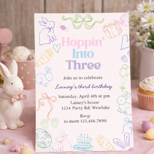 Hoppin’ Into Three Birthday Invitation – Bunny 3rd Einladung