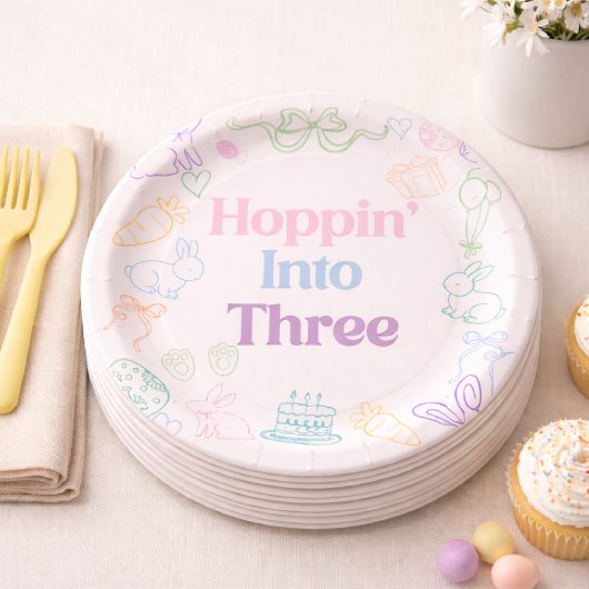 Hoppin’ Into Three Birthday plates– Bunny 3rd  Pappteller