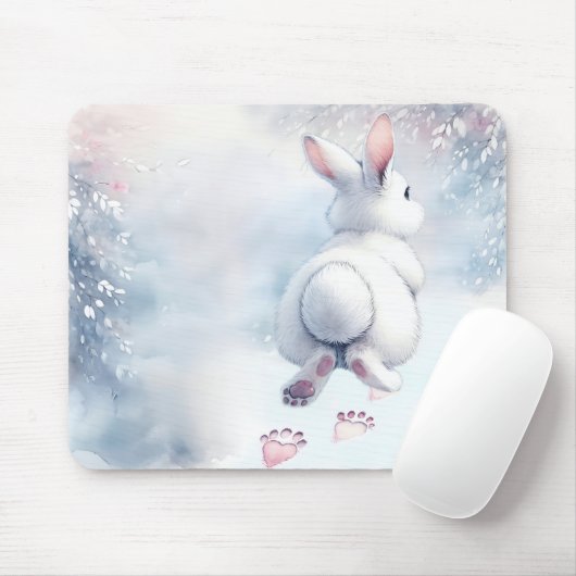 Hopping Bunny Verlassend Heart Paw Prints Mousepad (Mit Mouse)