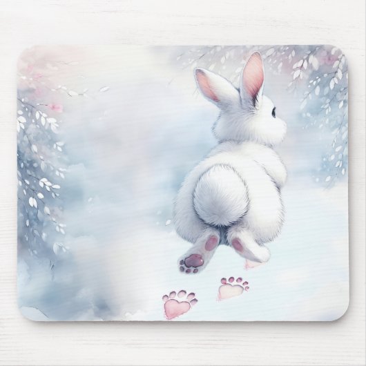 Hopping Bunny Verlassend Heart Paw Prints Mousepad (Vorne)
