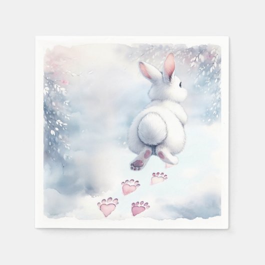 Hopping Bunny Verlassend Heart Paw Prints Serviette (Vorderseite)
