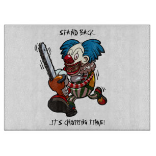 Hopping Time! Chainsaw Clown Halloween Cartoon Schneidebrett