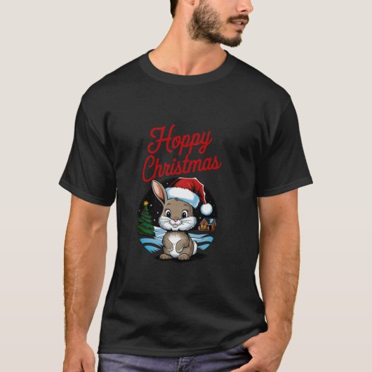 Hopping Weihnachten Funny Niedlich Rabbit mit eine T-Shirt (Vorderseite)