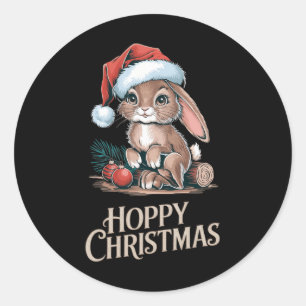 Hopping Weihnachten Niedlich Bunny Weihnachtsmannm Runder Aufkleber