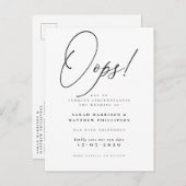 Hoppla! Feierliche vertagte Hochzeitsankündigung Einladungspostkarte (Vorne/Hinten)