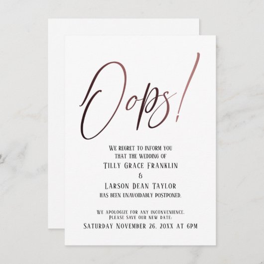 Hoppla! Funny Delayed Wedding Announcement Einladung (Vorne/Hinten)