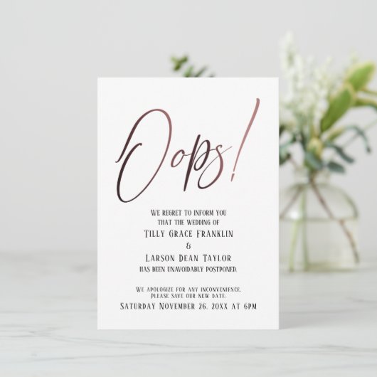 Hoppla! Funny Delayed Wedding Announcement Einladung (Stehend Vorderseite)