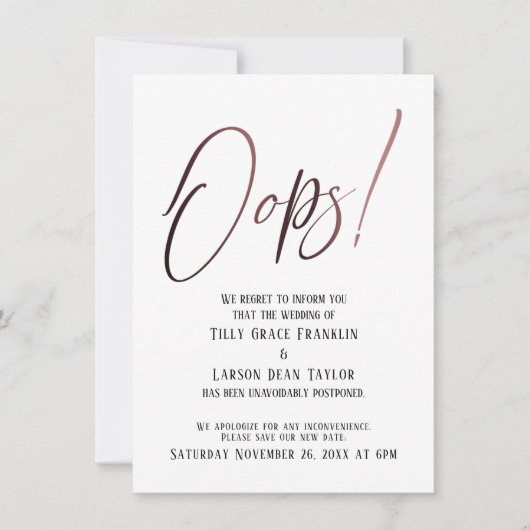 Hoppla! Funny Delayed Wedding Announcement Einladung (Vorderseite)