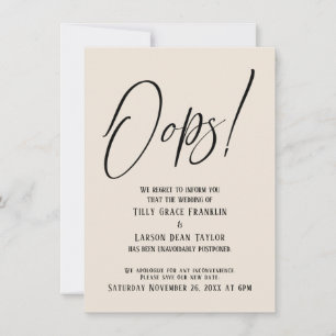 Hoppla! Funny Delayed Wedding Simple Cream Card Einladung