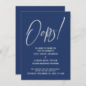 Hoppla! Funny Delayed Wedding Simple Navy Card Einladung (Vorne/Hinten)