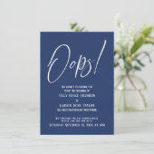 Hoppla! Funny Delayed Wedding Simple Navy Card Einladung (Stehend Vorderseite)