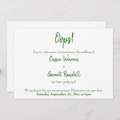 Hoppla! Grüne und weiße vertagte Hochzeitsankündig Einladung (Vorne/Hinten)