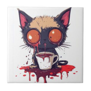 Hoppla Miau Traurige Kawaii-Katze Kaffeeliebhaberi Fliese