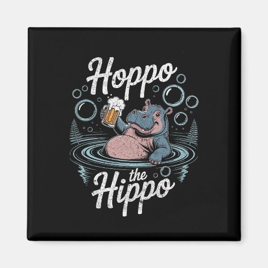 Hoppo Hippo Bier Bubbles Hippo Spaß Premium Magnet (Vorne)