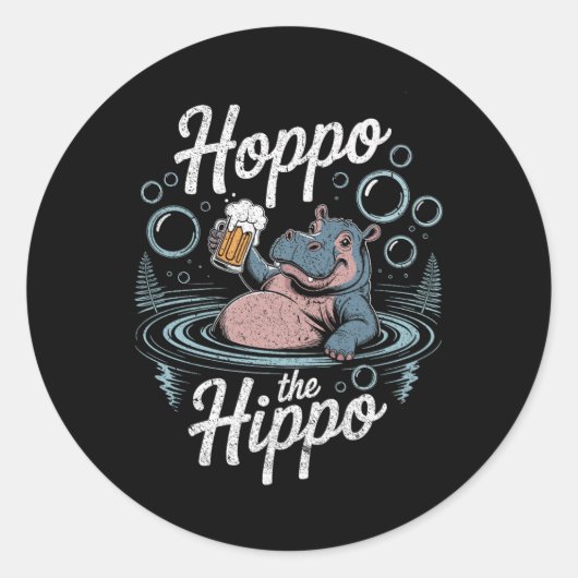 Hoppo Hippo Bier Bubbles Hippo Spaß Premium Runder Aufkleber (Vorderseite)
