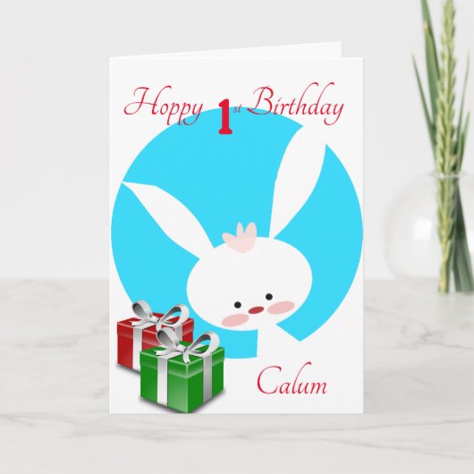 Hoppy 1. Geburtstag Boys Rabbit Karte (Vorderseite)