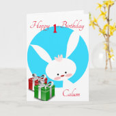 Hoppy 1. Geburtstag Boys Rabbit Karte (Gelbe Blume)