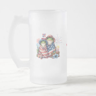 "Hoppy" 4. Juli Independence Day Frogs Design Mattglas Bierglas