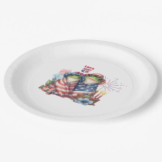 "Hoppy" 4. Juli Independence Day Frogs Design Pappteller (Schrägansicht)