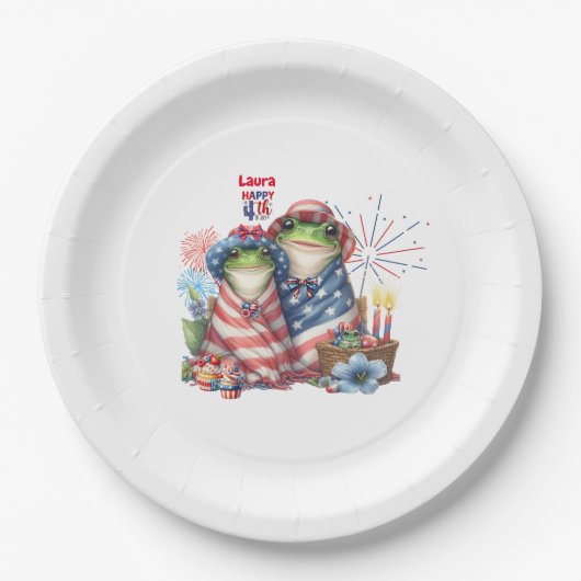 "Hoppy" 4. Juli Independence Day Frogs Design Pappteller (Vorderseite)