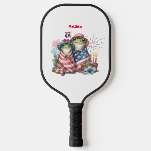 "Hoppy" 4. Juli Independence Day Frogs Design Pickleball Schläger (Vorderseite)