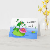 Hoppy 9. Geburtstag, Funny Frog am Teich Karte (Gelbe Blume)
