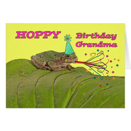Hoppy Birthday für Oma Party Frosch mit Hut (Vorderseite (Horizontal))