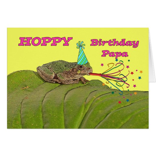 Hoppy Birthday für Papa, Party Frosch mit Hut (Vorderseite (Horizontal))