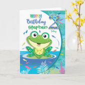Hoppy Birthday Green Frog, Junge 2 Karte (Gelbe Blume)