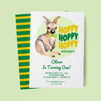 Hoppy Birthday Kangaroo 1. Geburtstag Einladung