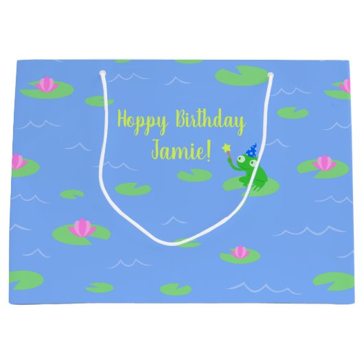 Hoppy Birthday Niedlich Frog Funny Text Geschenkta Große Geschenktüte (Vorderseite)