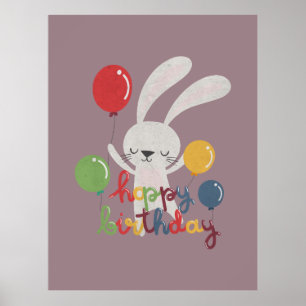 Hoppy Birthday Rabbit Pun Poster